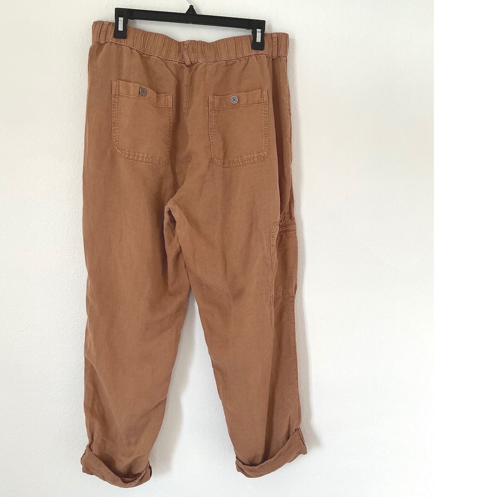 Nicole Miller New York Linen Blend Cargo Jogger Pants Camel Tan Large - Picture 9 of 9
